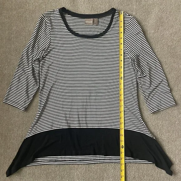 Chico's Shirt Womens 0 (Small) Black White Striped Tunic Handkerchief Hem Casual - Picture 6 of 7